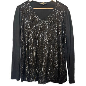 Joan Boyce Womens Sequin V-Neck Formal‎ Top Size M Evening Party Event Holiday